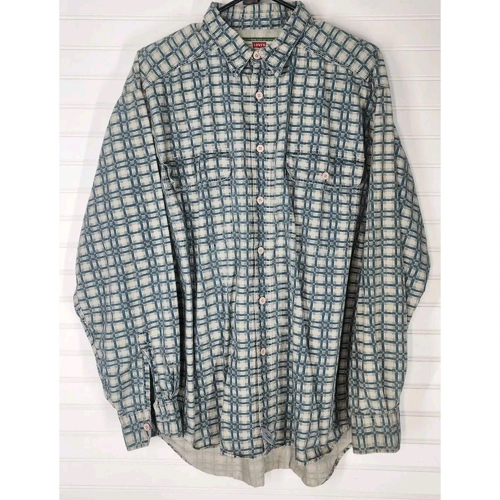 Vintage Mens Size L Levi Strauss & Co Long Sleeve Button Up Plaid Shirt